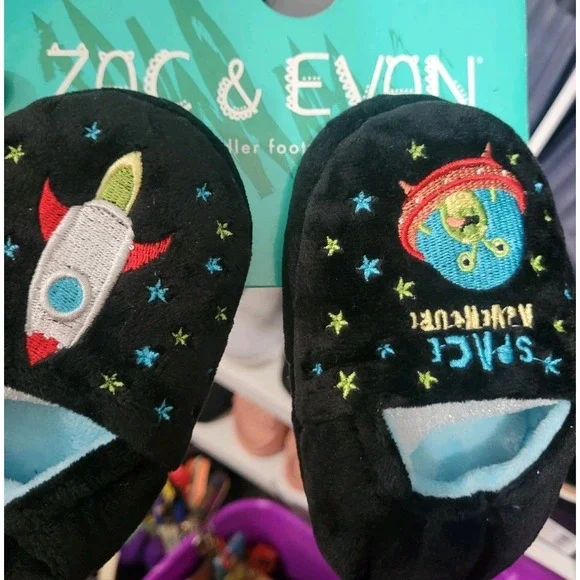 Zac And Evan Toddlers Space Adventure Plush Rocket Slide Slippers Size 7/8 New