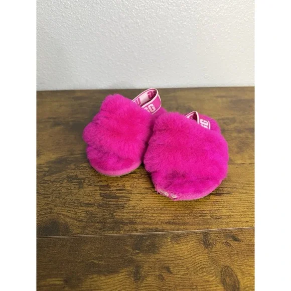 UGG Toddler Fluff Yeah Slipper Slides Size 7 Hot Pink AS IS