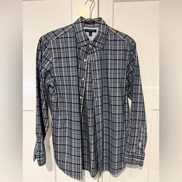 Banana Republic Men's Navy Plaid Non-Iron Shirt