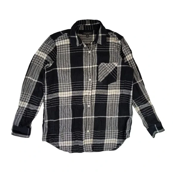 Banana Republic‎ Mens Soft Wash Plaid Button Down Shirt Size M Black White