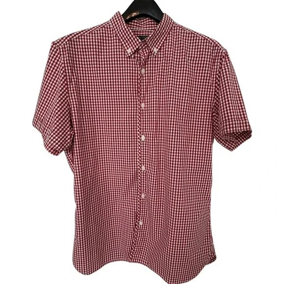 Banana Republic Camden 100% CottonShirt Red White Short Sleeve Button Up Mens LG