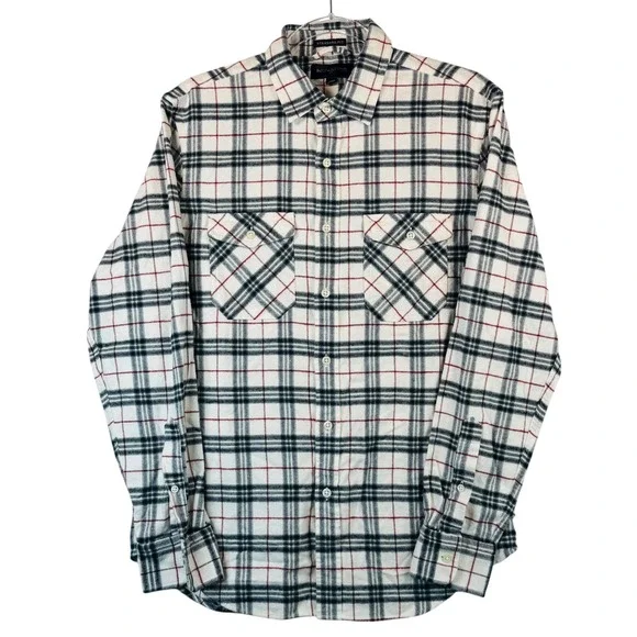 Banana Republic Mens S White‎ Black Red Plaid Flannel Shirt Standard Long Sleeve