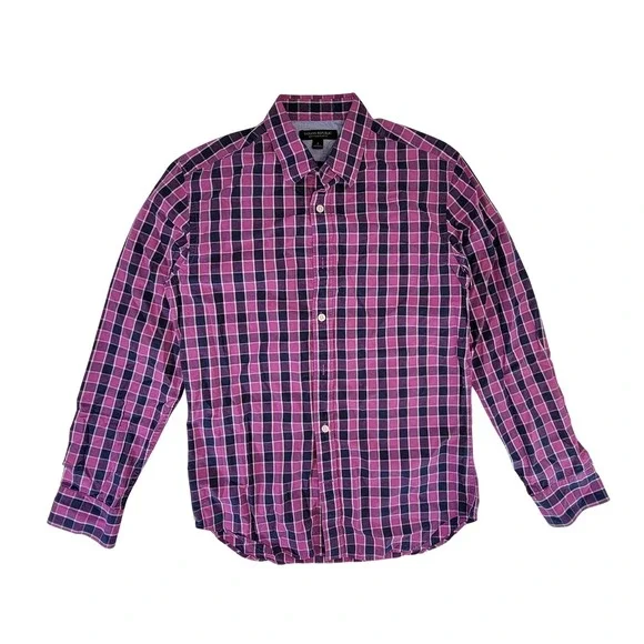 Banana Republic‎ Plaid Button Down Shirt Pink Navy Long Sleeve Slim Fit Mens S