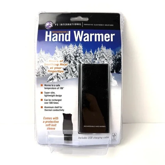 P3 International Rechargeable Hand Warmer Black Sleeve & USB Charging Cable NEW