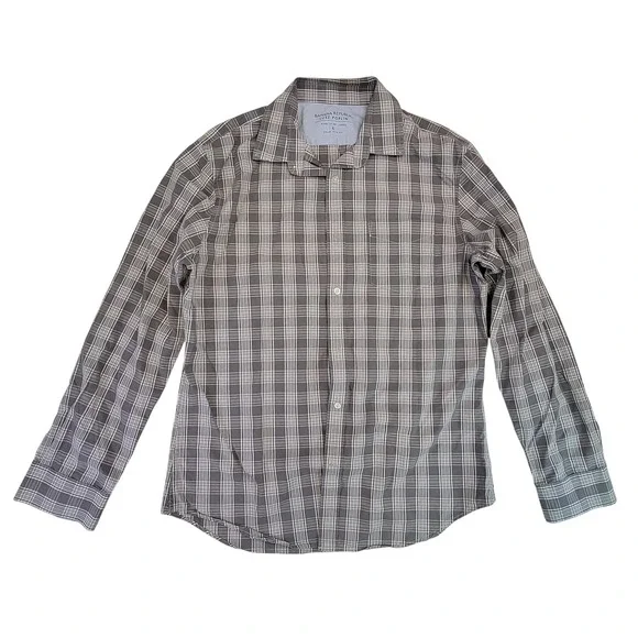 Banana Republic Luxe Poplin Grant Slim Fit Plaid Button Down Shirt‎ Men L