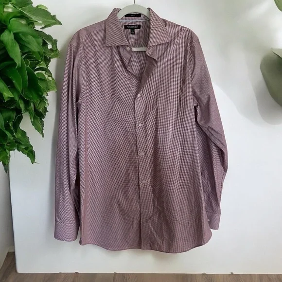 Banana Republic Men's Dress Shirt‎ Non-Iron Burgundy Red Checked Button Down LT