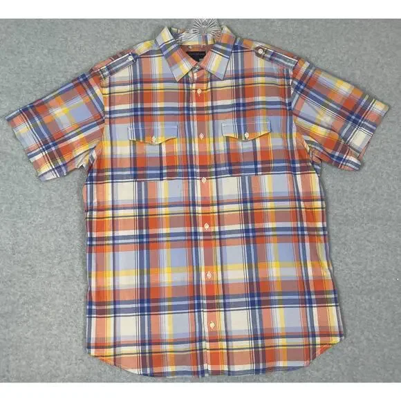 Banana Republic‎ Button Up Shirt Men's Size XL Short Sleeve Plaid Epaulettes