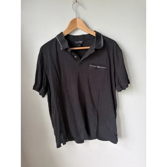 Banana Republic Factory Luxe Touch Polo Mens Black White Piping Button Up Size L