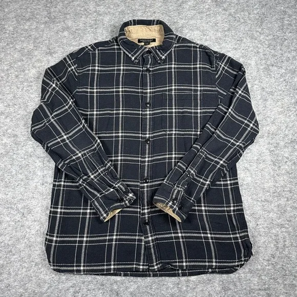 Banana Republic Mens Medium Plaid Flannel Shirt Navy Blue‎ Organic Cotton
