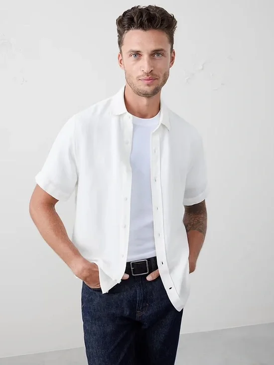 Banana Republic Linen Blend Short-Sleeve Button-Up Shirt