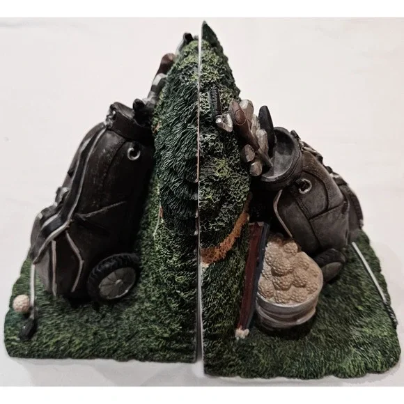 Vintage Golf Bookends Set Resin Golf Bag Clubs Course Shelf Decor Office Man...