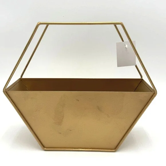 DECOCRATED NEW NWT Gold Metal‎ Hexagon Geometric Wall Planter Decorative Hanging