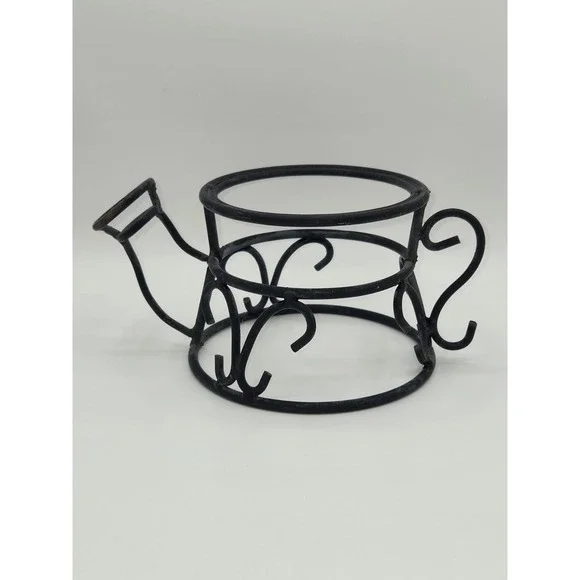 Wrought Iron Watering Can Plant Stand Holder Rustic Garden Planter Display Black