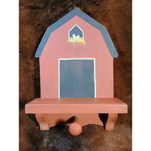 Handmade Tole Painted Farmhouse Barn Shelf Peg Hook Wall Decor Chicken Country
