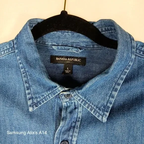 Banana Republic Shirt Mens Large Blue Denim Jean Long‎ Sleeve 100% cotton
