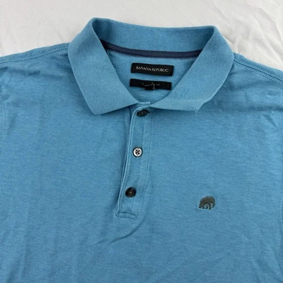 Banana Republic Polo Shirt Mens Large Blue Standard Fit Elephant Logo Pique L