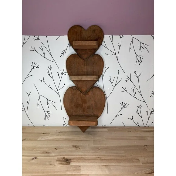Handcrafted Wooden Heart Shaped Wall Shelf with 3 Tiers Granny/ Cottage Core