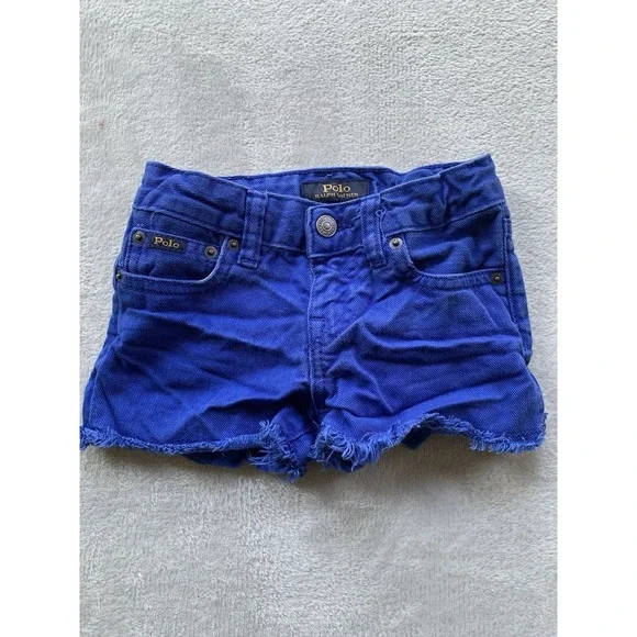 Polo Ralph Lauren Blue Denim Shorts Girls 5 Raw Hem Mini Distressed Youth Kids
