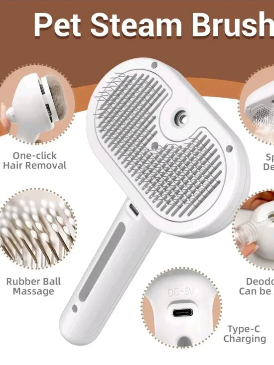 NEW Steam Brush for Pets Long Short Haired, 3-in-1 Spray Dematting Comb