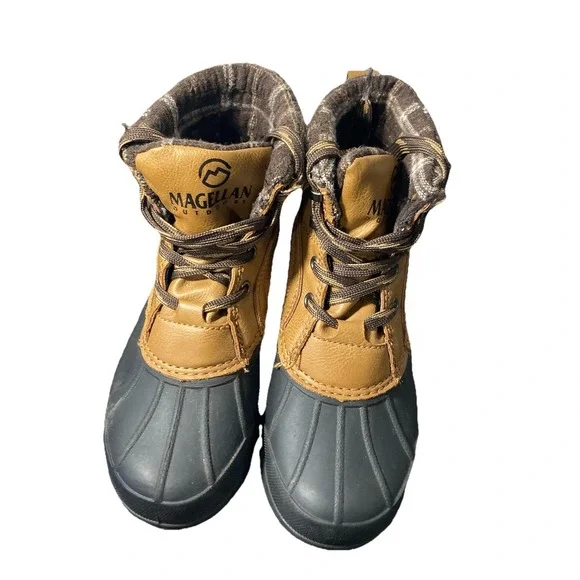 Magellan Outdoors Rain Boot Unisex Kids Brown Black Waterproof Lace Up Size 1 Y