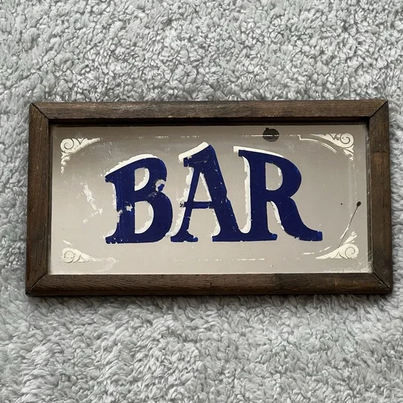Vintage Wallace Berrie BAR Sign Framed Wood Glass Wall Plaque 1970s USA