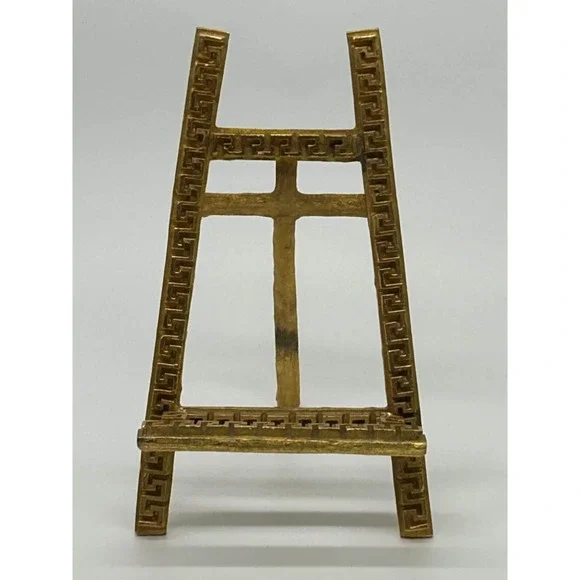 Miniature Ormolu Brass Greek Key Decor Easel Antique Decorative Display Stand 6