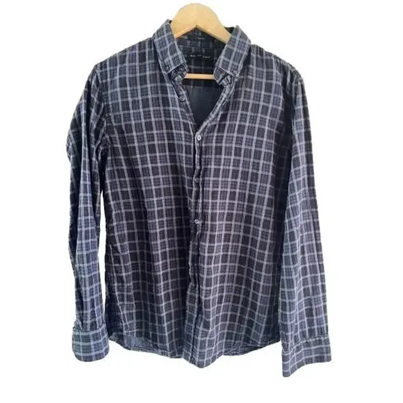 Banana Republic Blue Gray Black Plaid Button‎ Up Men’s Slim Fit Shirt Size M
