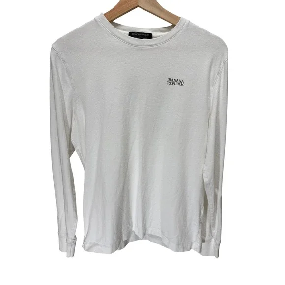 Banana Republic Long Sleeve T-Shirt Men Small White World Map Graphic Casual