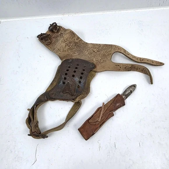 Antique Primitive Set of 2 Corn Husker Shucker Hand Farm Tool Metal Leather