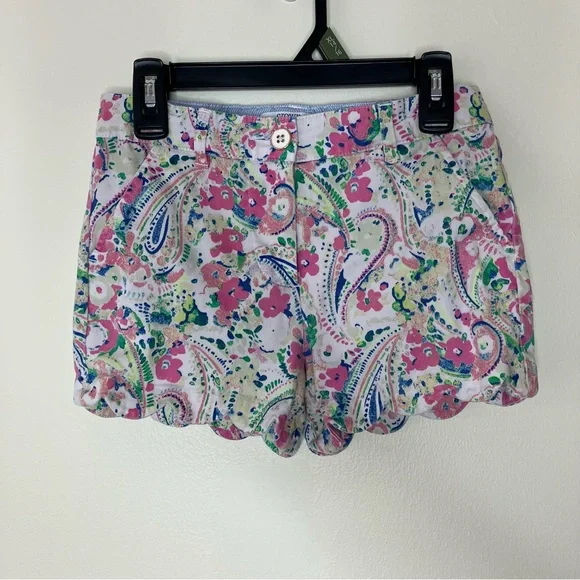 Crown & Ivy girls floral paisley print scalloped shorts 10