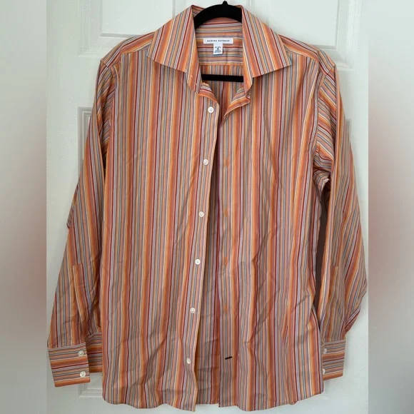 Y2k Banana Republic‎ Orange Stripe Shirt Sz M 15 Long Sleeve Preppy Business vtg