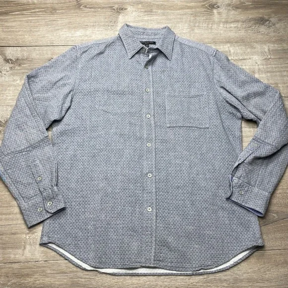 Banana Republic Shirt Slim Fit Mens L Blue Quilted Diamond Cotton Elbow Patch