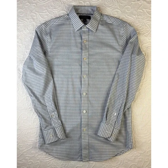 Banana Republic Men XS No-Iron Standard Fit Dress Shirt Blue White Gingham Check