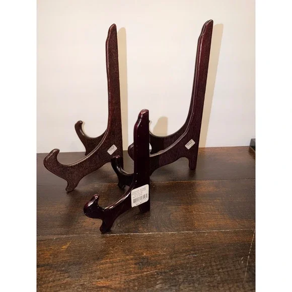 Set of 3 Dark Wood Display Stands Easels for Plates Art Decor‎