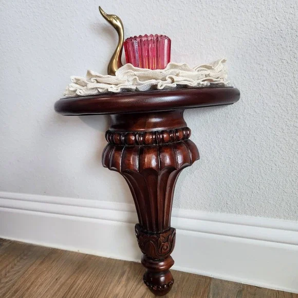 Vintage Florentine Style Dark Mahogany Solid Wood Hanging Wall Shelf Sconce