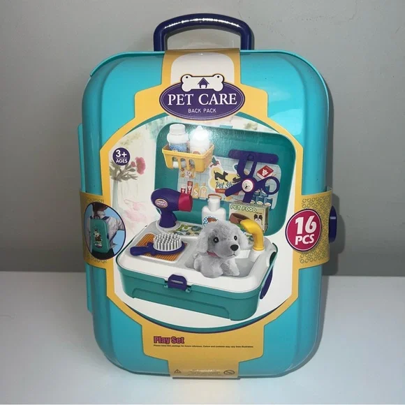 Teuvo Pet Care Backpack Play Set - Teal and White