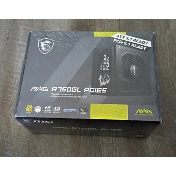 MSI MAG A750GL PCIE5, 750 WATT Gaming Power Supply, 80+ Gold New Sealed
