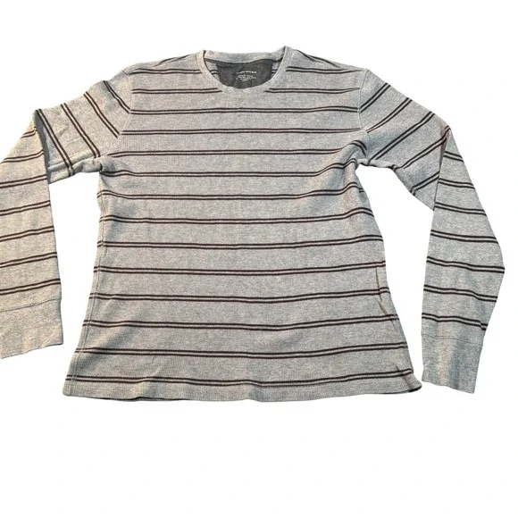 Banana Republic Mens XL Grey Striped Waffle Knit Thermal Long Sleeve Shirt