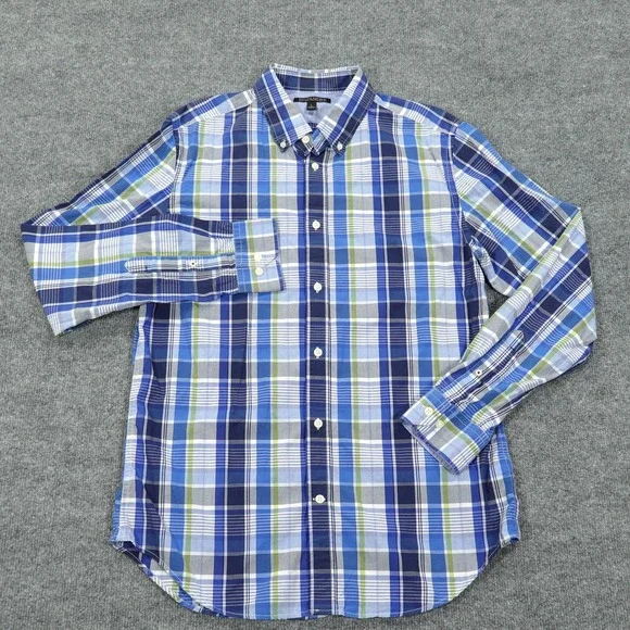 Banana Republic Shirt Mens Large Blue Plaid Long Sleeve Button Up Slim Fit