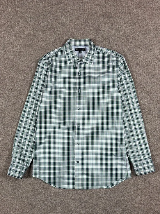 Banana Republic Green Blue Plaid Button Up Shirt Men’s Medium Non-Iron Slim Fit