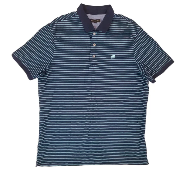 Banana Republic Men's Dark Blue &‎ Teal Striped Polo Shirt Short Sleeve XL
