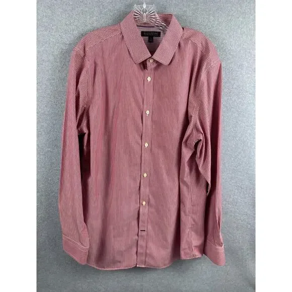Banana Republic Shirt Men's XL Red Striped Long Sleeve‎ Button Up Non Iron Slim