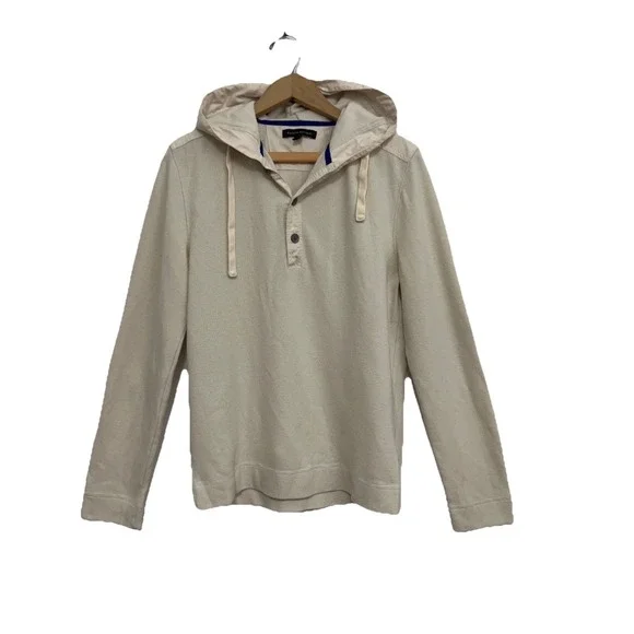 Banana Republic Hoodie Mens Small Beige Waffle Knit Henley Hooded Thermal Top