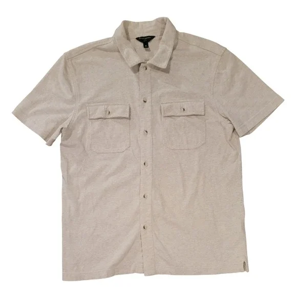 Banana Republic Mens Slim Fit Short‎ Sleeve Button Down Shirt M Heather Beige
