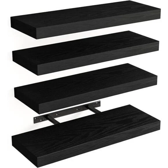Fixwal Floating Wall Shelves Set of 4 Black Wood Storage for Home Decor