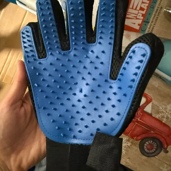 Blue and Black Grooming Glove