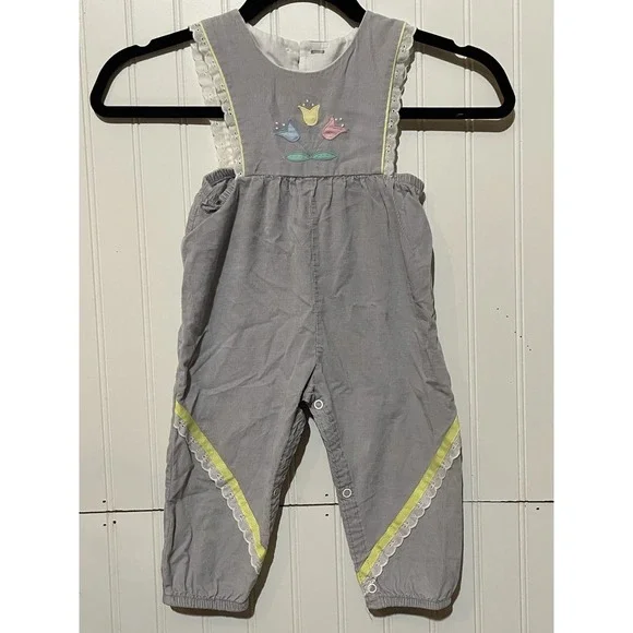 Vintage Corduroy Gray Overalls Jumper Jumpsuit Girls Kids‎ Size 24mth