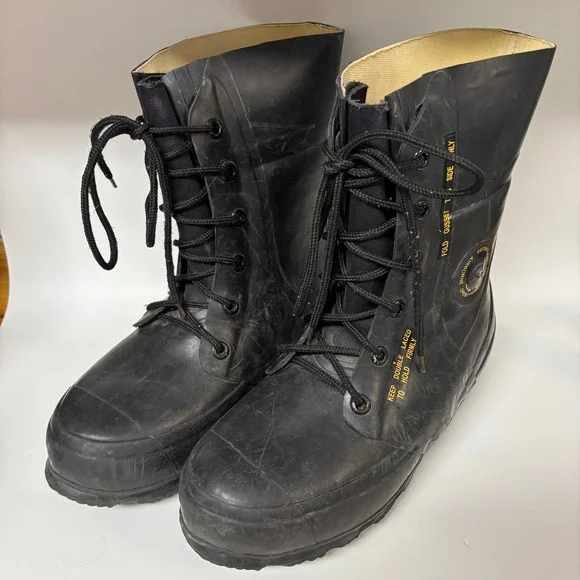 Vintage Black Mickey Mouse Boots Mens 10E Rubber Cold Weather Military Style