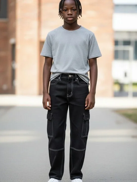 Stylish Black Kids' Jeans with Contrast Stitching