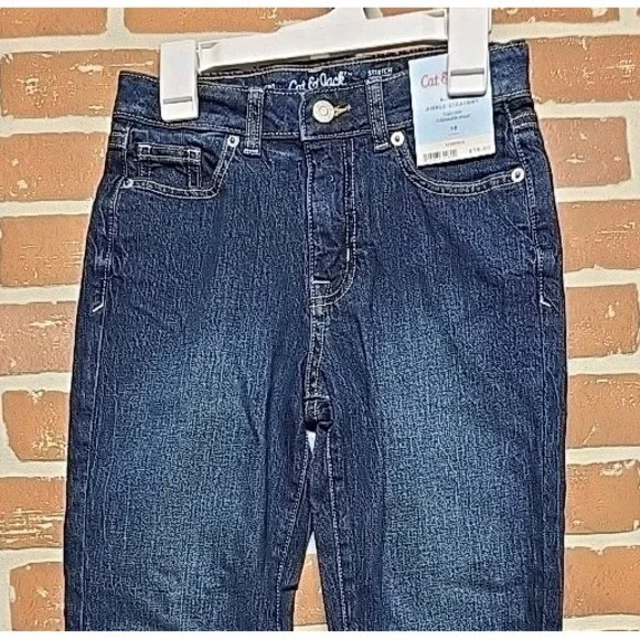 Cat & Jack Girls Jeans Sz 10 Straight Ankle Adjustable Dark Wash School Pants